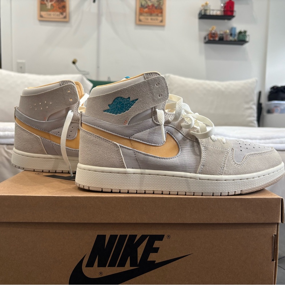 Nike High-Top Sneakers in White and Gold